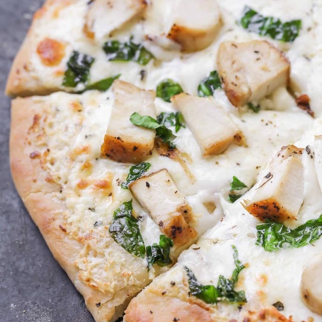 Chicken Alfredo Pizza.