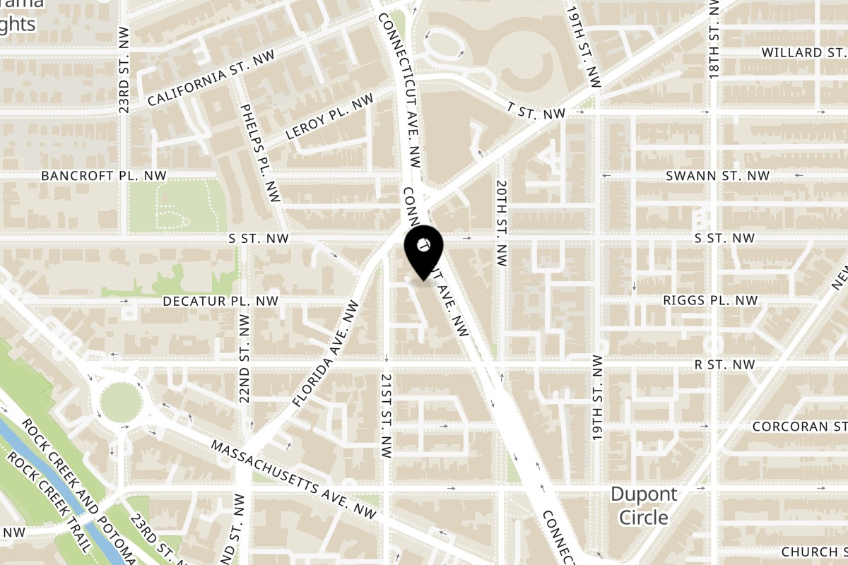 Map showing the location of Tatiana Pizza on 1730 Connecticut Ave NW in Washington